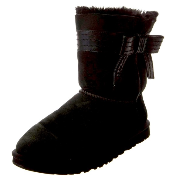 Black Fur-Lined Vintage UGGs with Bow - Picture 1 of 4